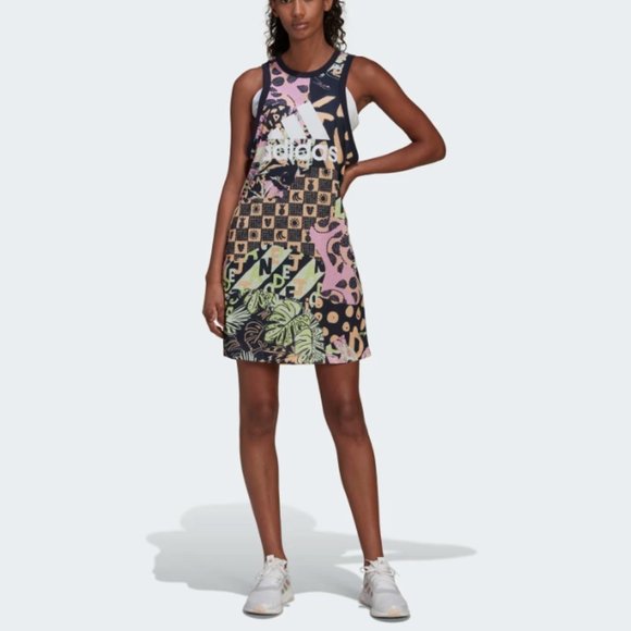 ADIDAS x FARM Womens Print Tank Mini Dress Rio de Janeiro Sleeveless Size M NWT - Picture 2 of 10